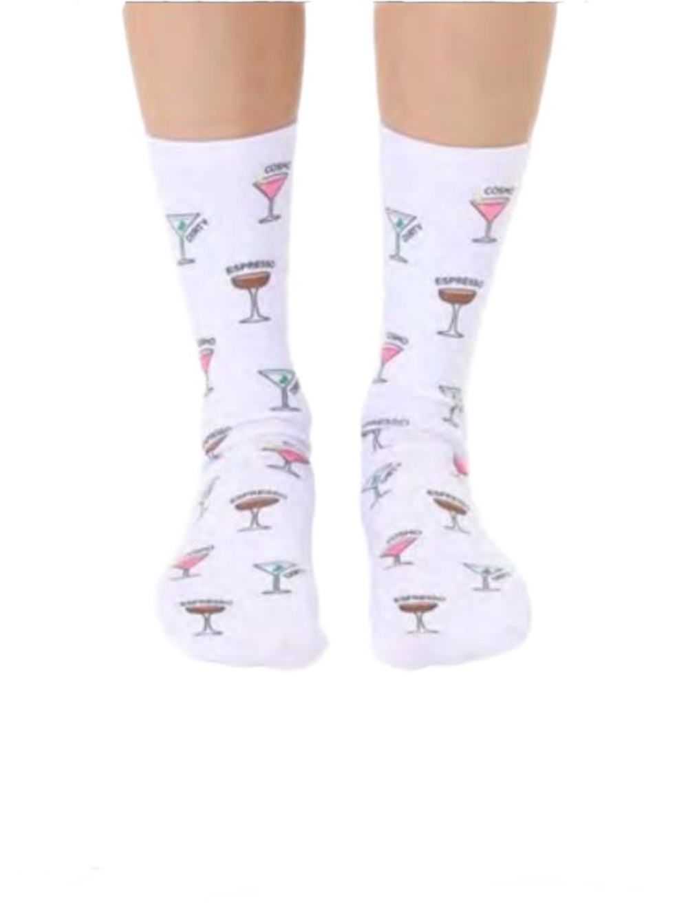 Living Royal Martini Cocktail Print Crew Socks - White
